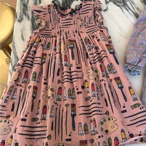 Pink Chicken Pink Artist Palette & Paint Tubes Smocked Dress